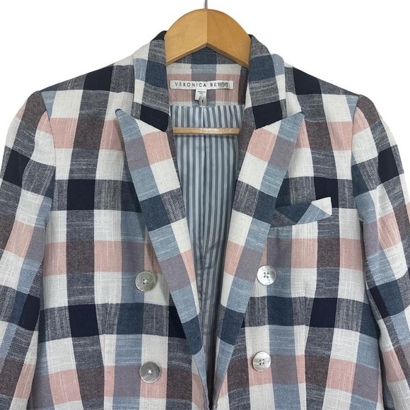 Veronica Beard Upcollar Schoolboy Dickey Blazer Blue Pink Gingham Plaid Size 2 - Picture 8 of 15